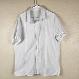 Flax Shirt Mens Extra Large White Embroidered‎ Flax Blend Coastal Beachcore